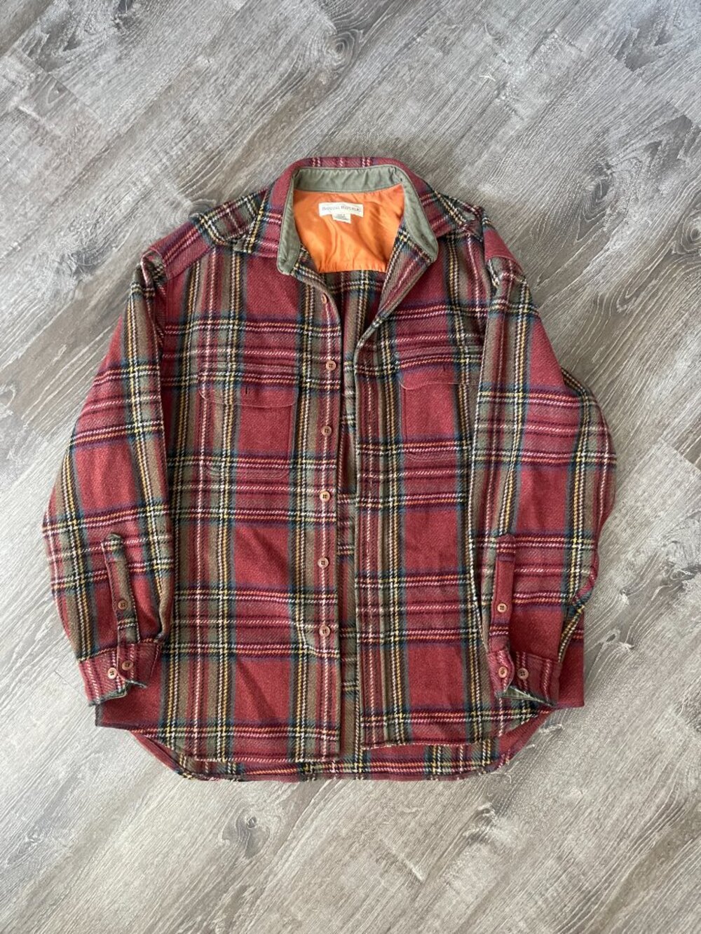 Banana Republic Wool Blend Plaid Shirt Jacket Men’s Large Red Flannel Portugal - Picture 4 of 7